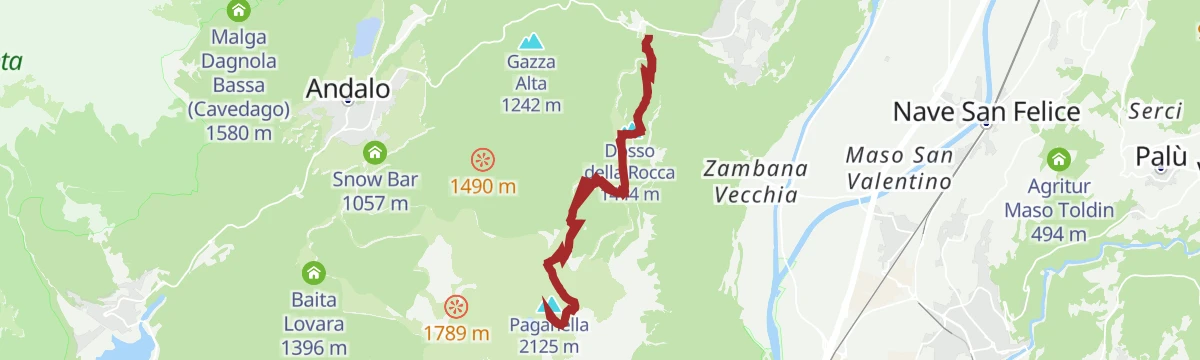 Route map: Trekking to Cima Paganella